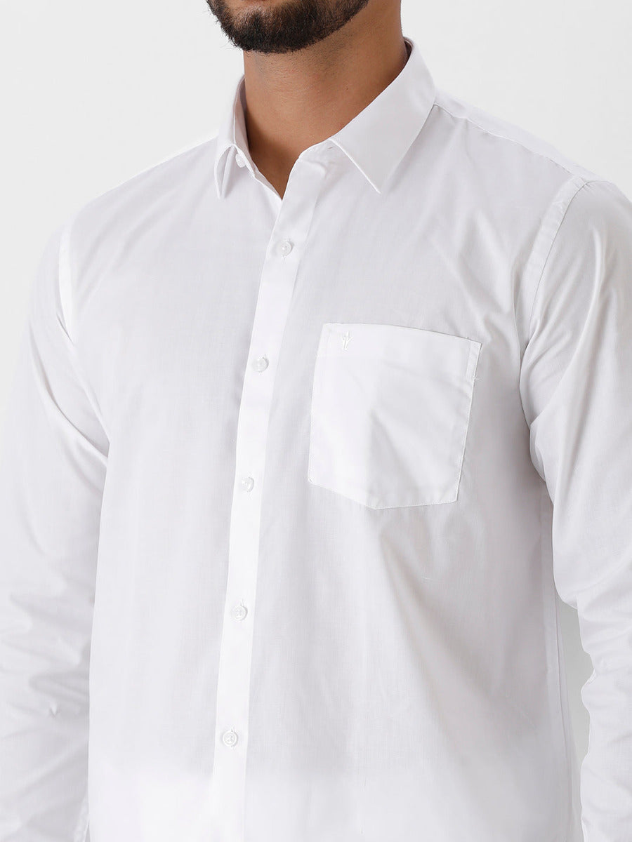 Mens Cotton White Full Sleeves Shirt with Jari 1" Dhoti Combo-Zoom view