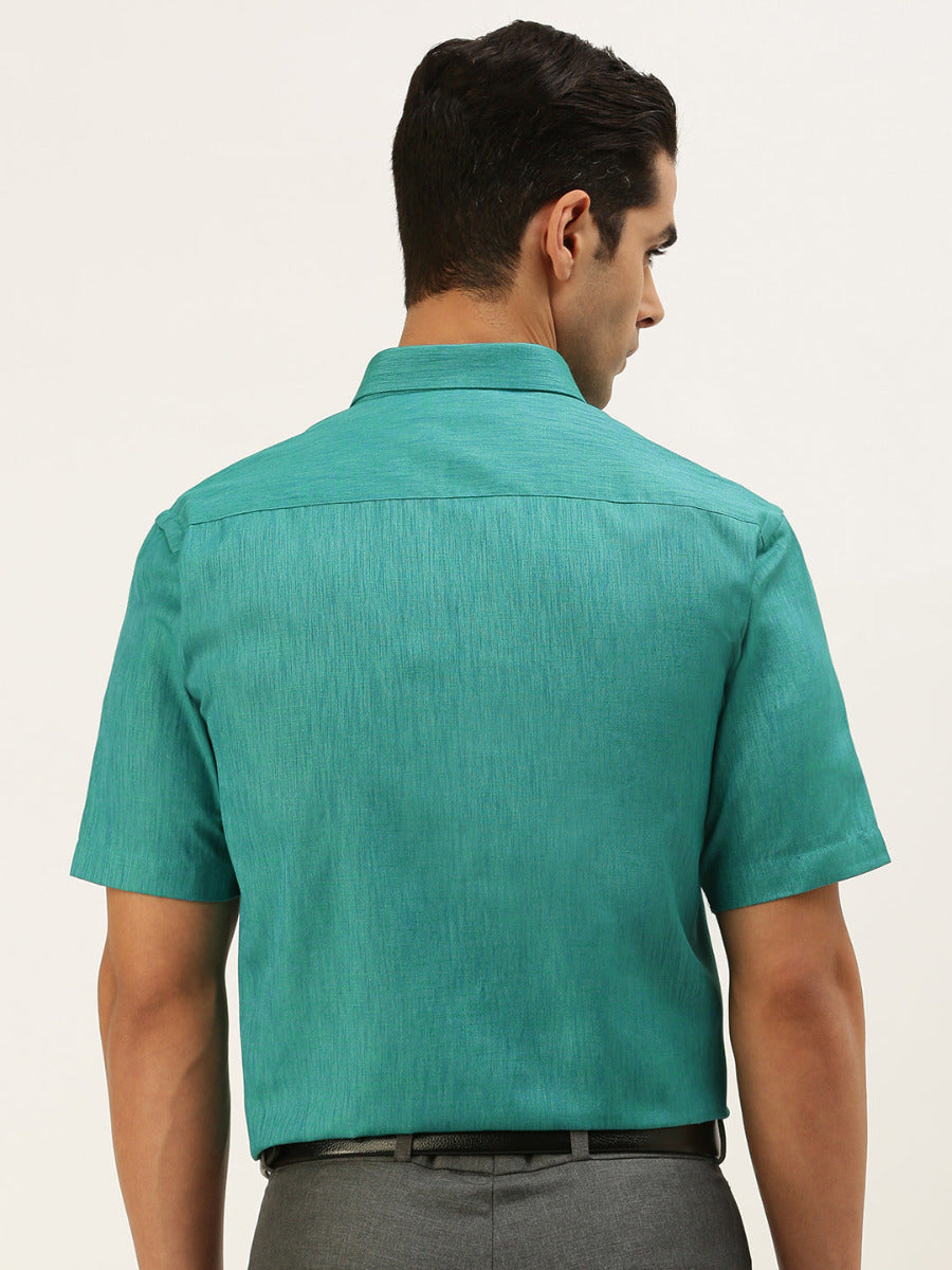 Mens Cotton Blended Formal Shirt Half Sleeves Green T12 CK13-Back view