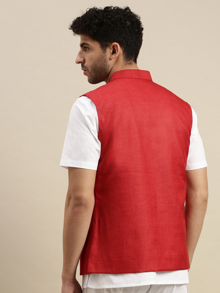Mens Ethnic Jacket Red DB7-Back view