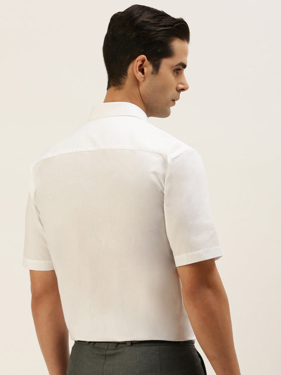 Mens Wrinkle Free White Shirt Half Sleeves Ever Win -Back view