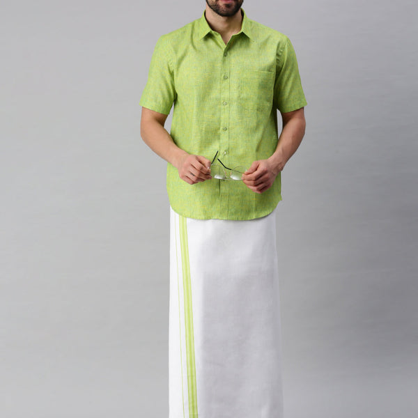 Mens Matching Border Dhoti & Half Sleeves Shirt Set Trendy CC4
