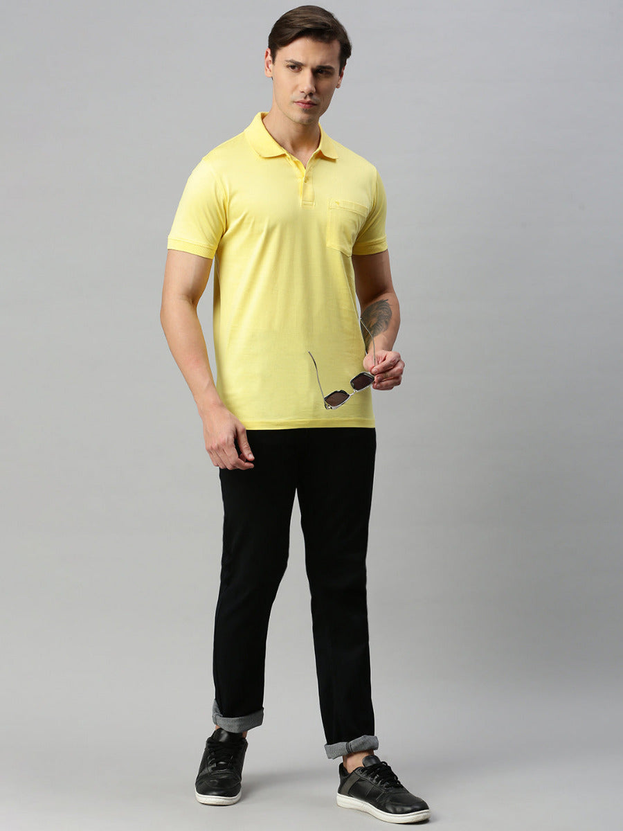 Mercerised Polo Flat Collar T-Shirt Yellow with Chest Pocket MP7-Full view