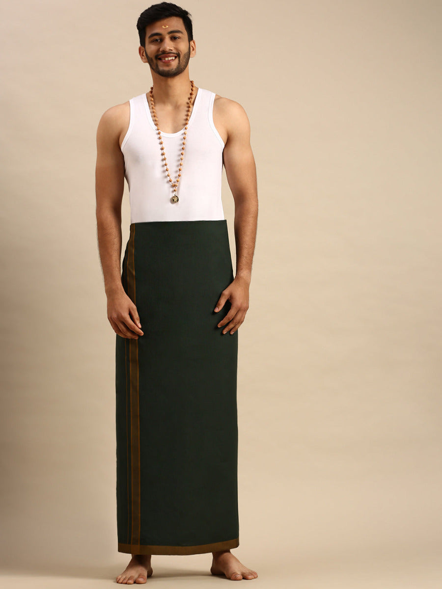 Men Fancy Border Single Layer Dhoti Ahimsa Bottle Green