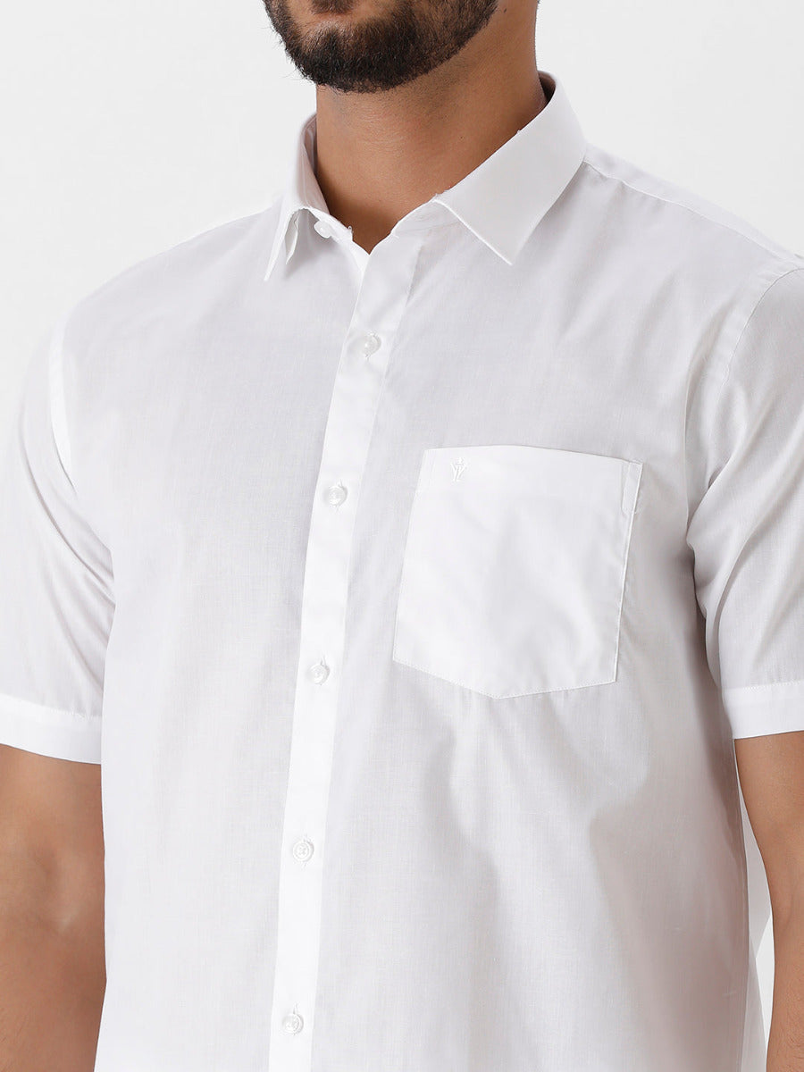 Mens Cotton White Half Sleeves Shirt with Jari 1" Dhoti Combo-Zoom view