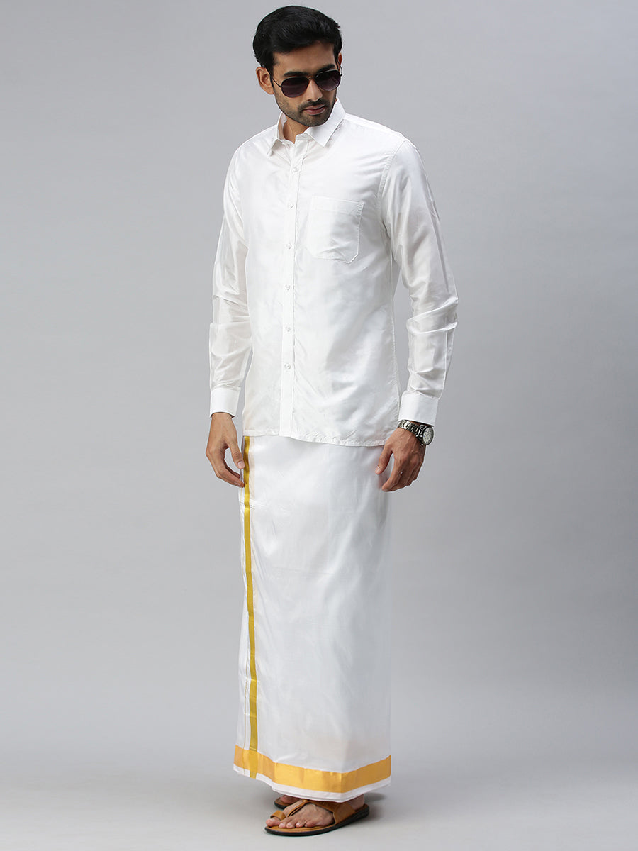 Mens Silk White Full Sleeves Shirt-Full view