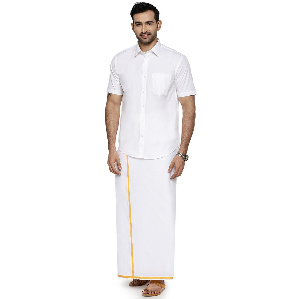 Mens Cotton White Shirt Half Sleeves Luxury Cotton-Full view