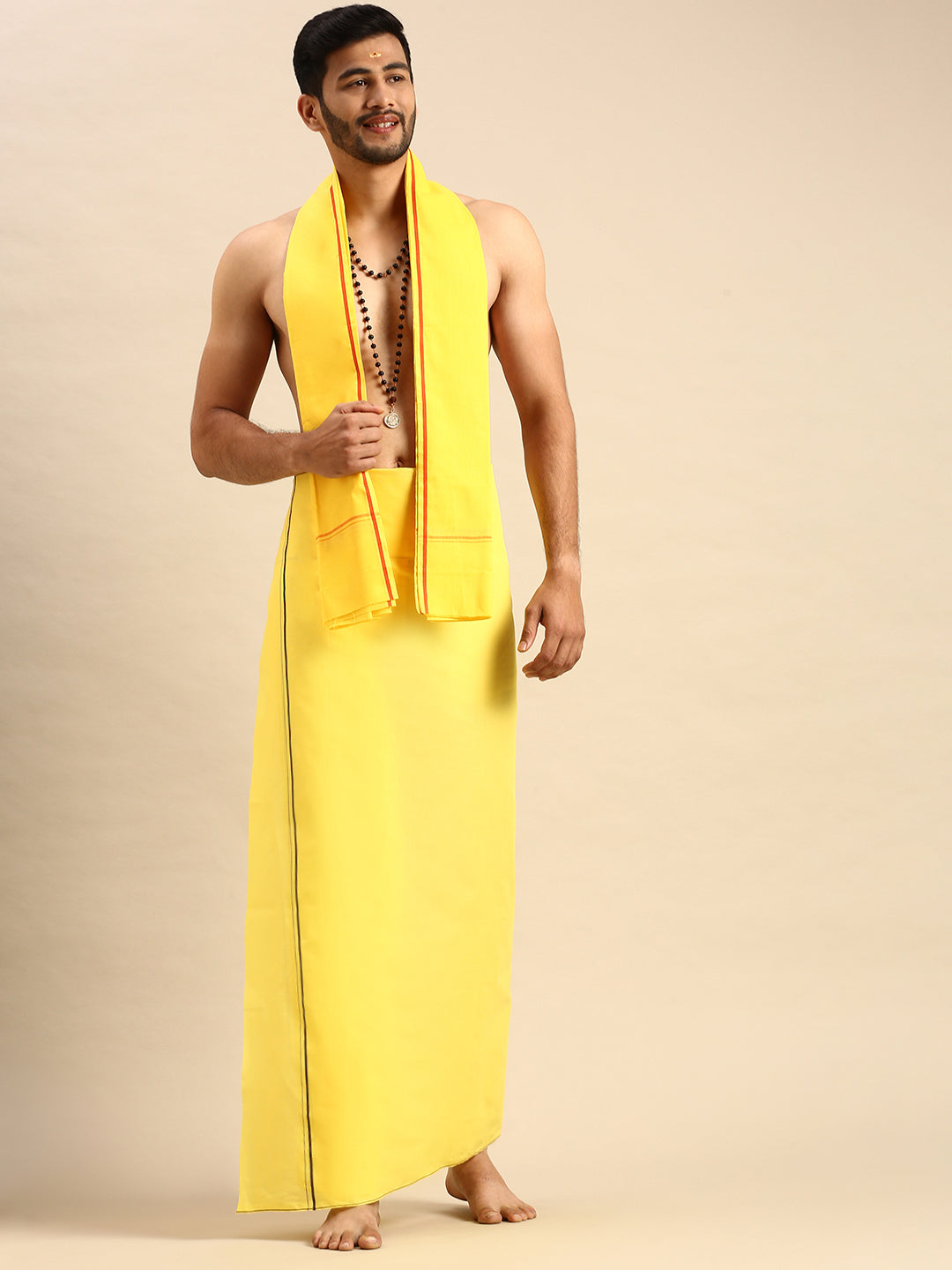 Mens Devotional Dhoti & Towel Set Sudhan Yellow