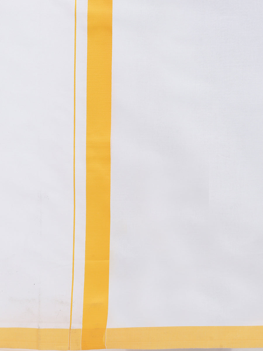 Mens Double Dhoti White with Fancy Border Redfort Special Yellow-Zoom view