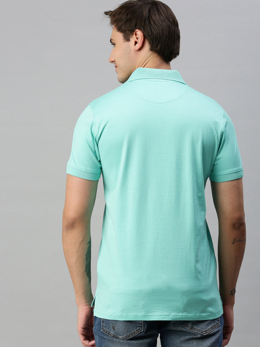 Mercerised Polo Flat Collar T-Shirt Green with Chest Pocket MP8-Back view