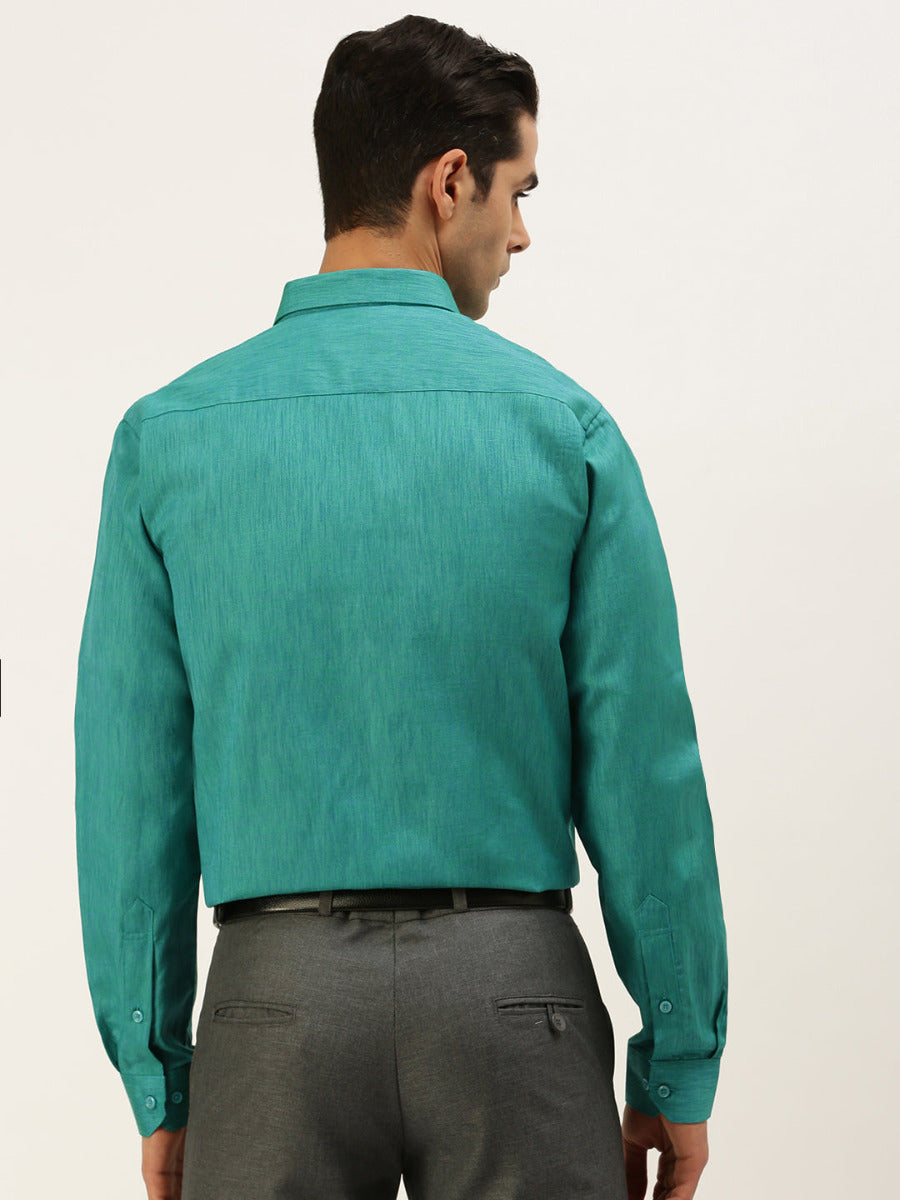 Mens Cotton Blended Formal Shirt Full Sleeves Green T12 CK13-Back view