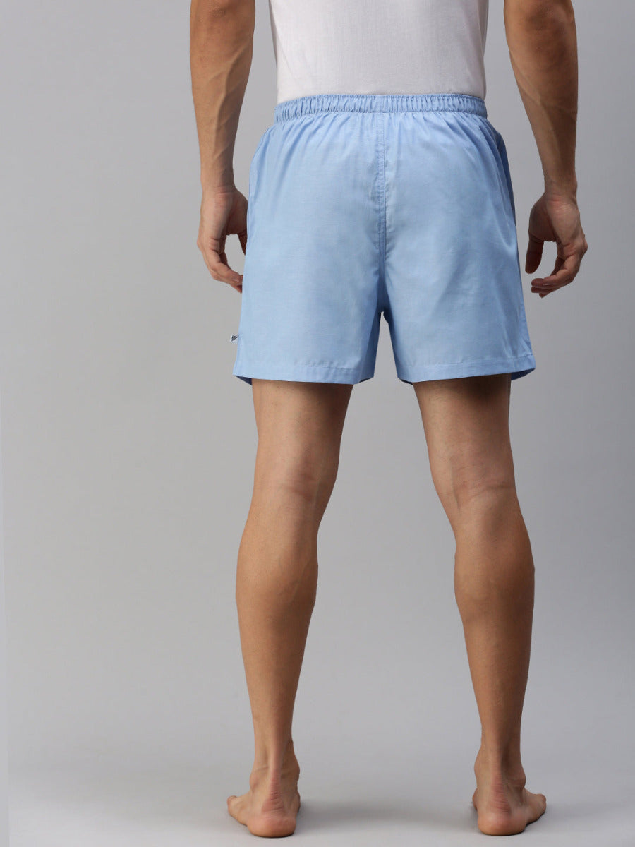 Mens Woven Boxer Shorts Plain Blue WS1-Back view