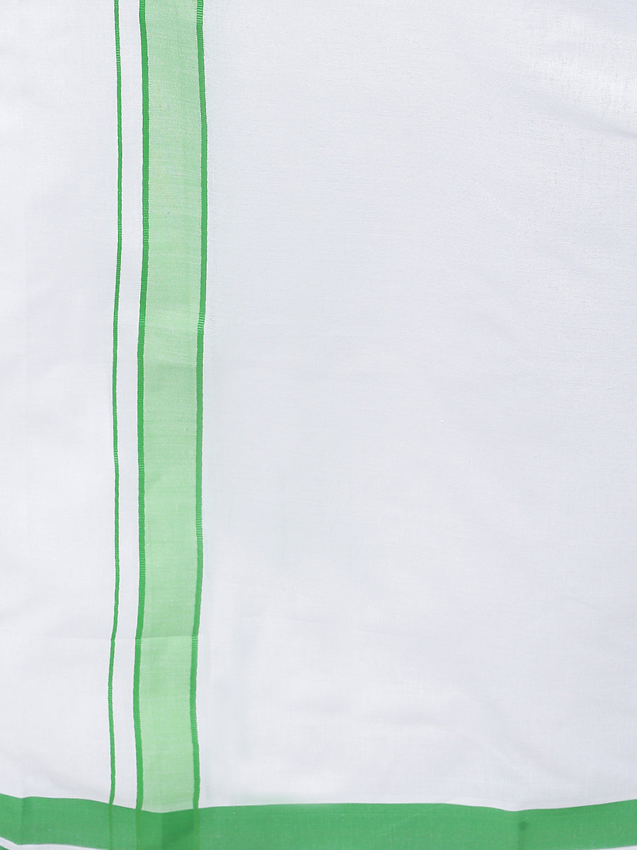 Mens Double Dhoti White with Fancy Border Anchor Plain Parrot Green-Zoom view