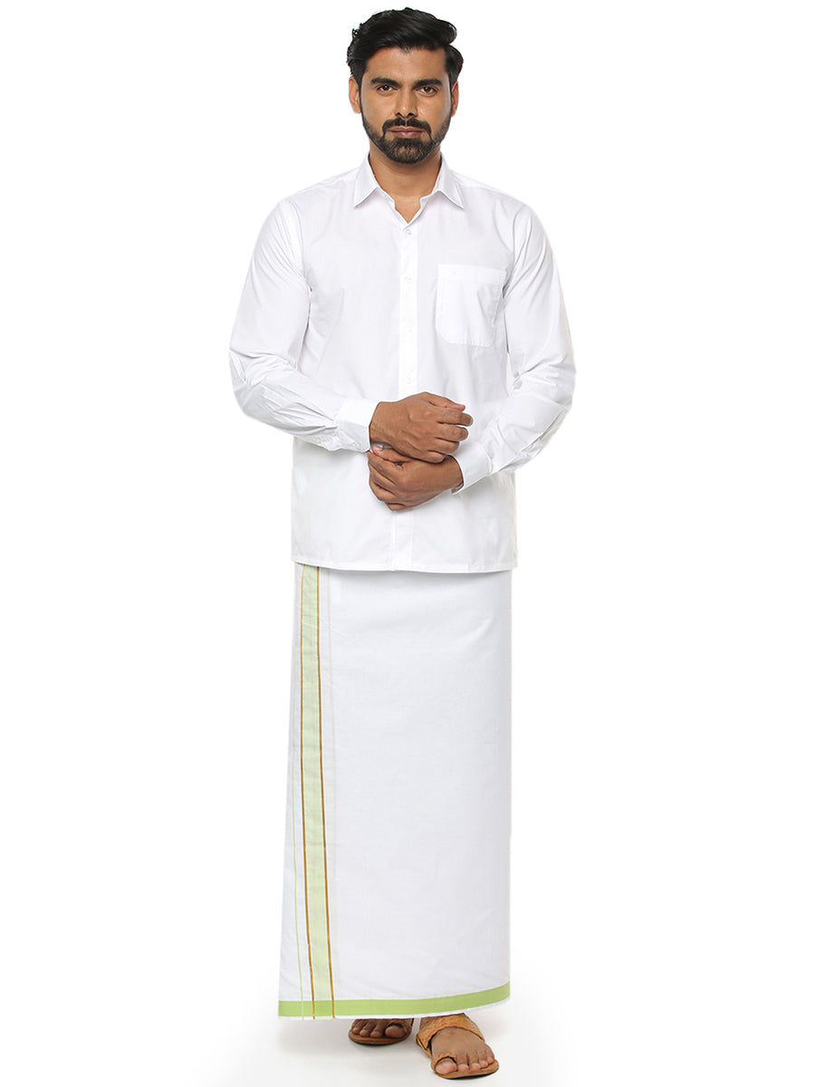 Men Single White Dhoti Holy Wind Jari Fancy Light Green