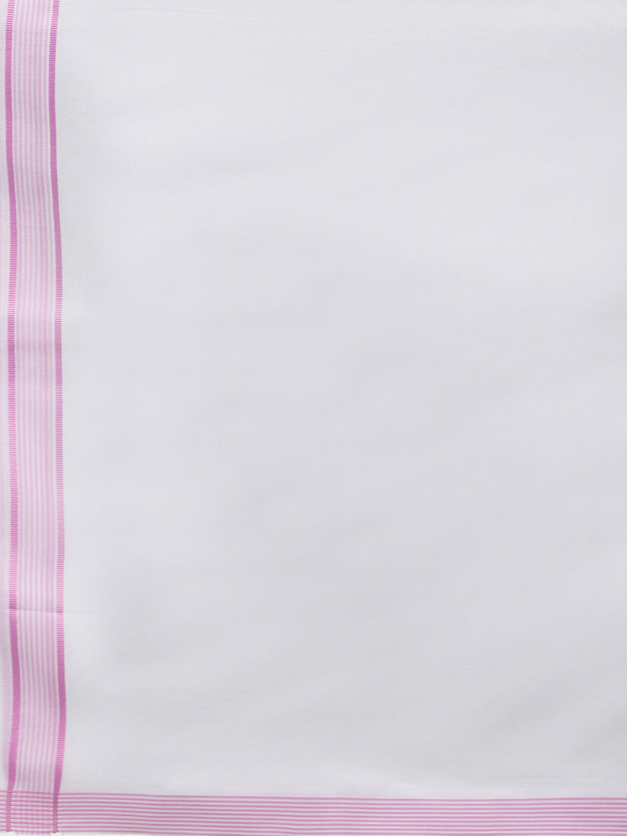 Mens Double Dhoti White with Fancy Border Prompt Light Pink-Zoom view