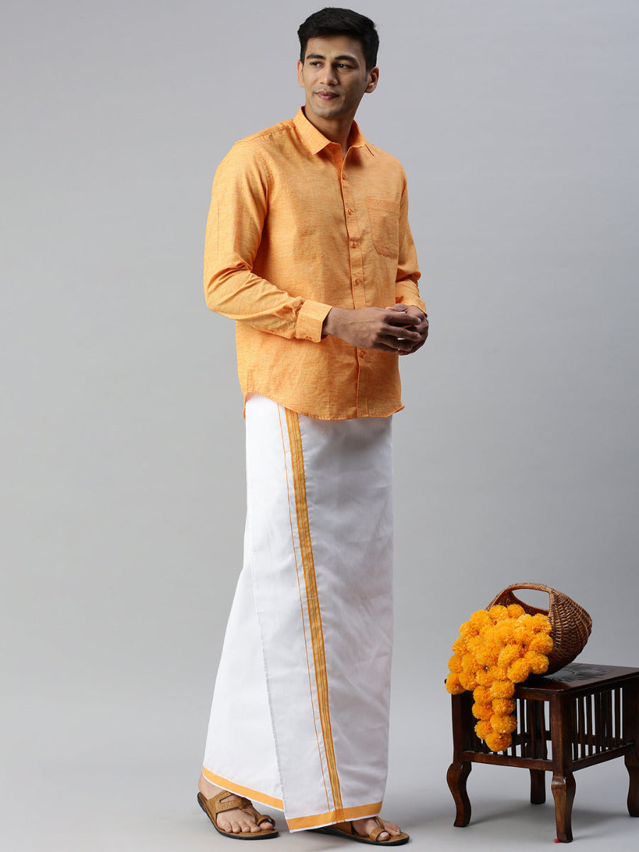 Mens Matching Border Adjustable Dhoti & Full Sleeves Shirt Set Orange CC2-Side alternative view