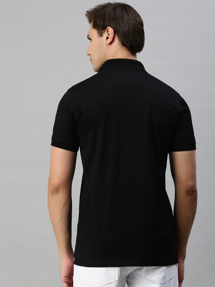 Mercerised Polo Flat Collar T-Shirt Black with Chest Pocket MP1-Back view