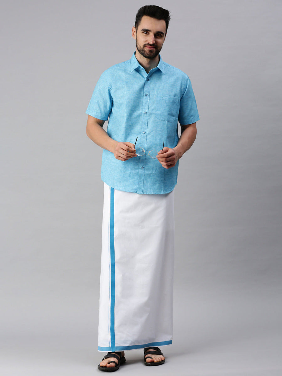 Mens Matching Border Dhoti & Half Sleeves Shirt Set Trendy CC5