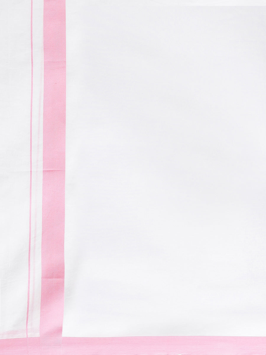 Mens Double Dhoti White with Fancy Border Manali Light Pink
