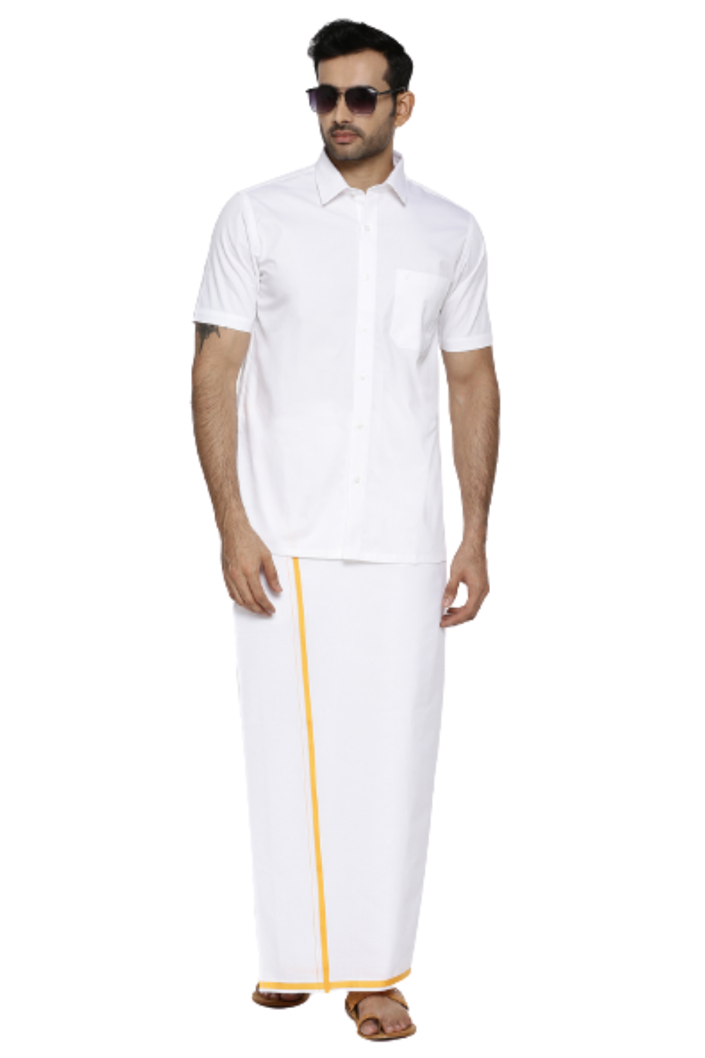 Mens 100% Cotton White Shirt Half Sleeves RR Image-Full view
