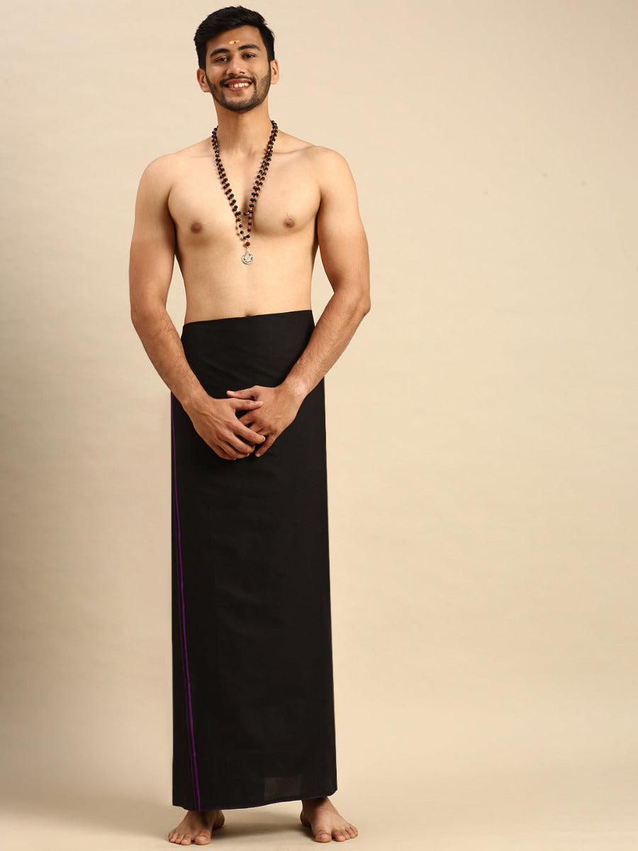 Mens Color Dhoti with Small Border Golden Black
