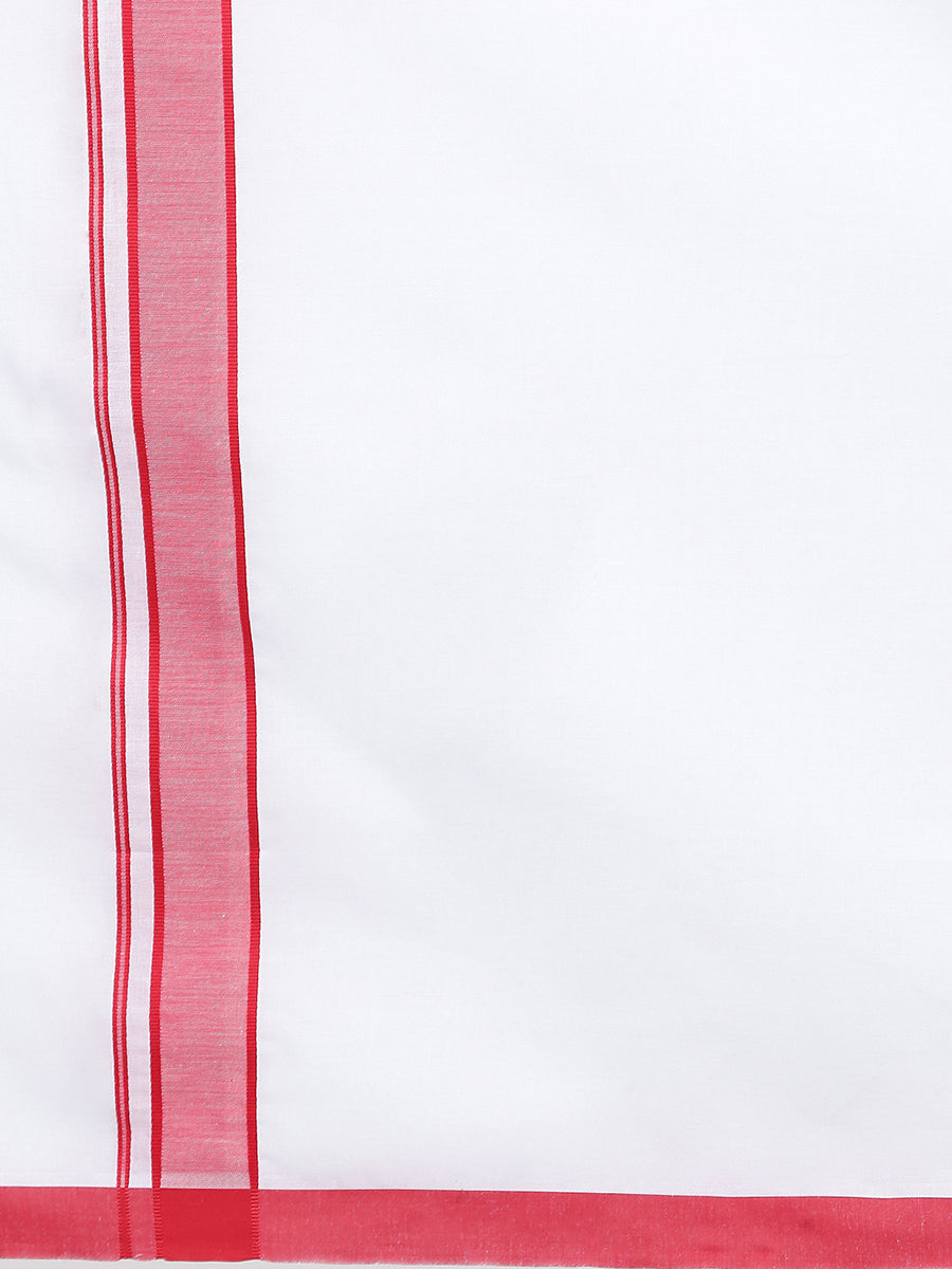 Mens Double Dhoti White with Fancy Border Anchor Plain Red-Zoom view