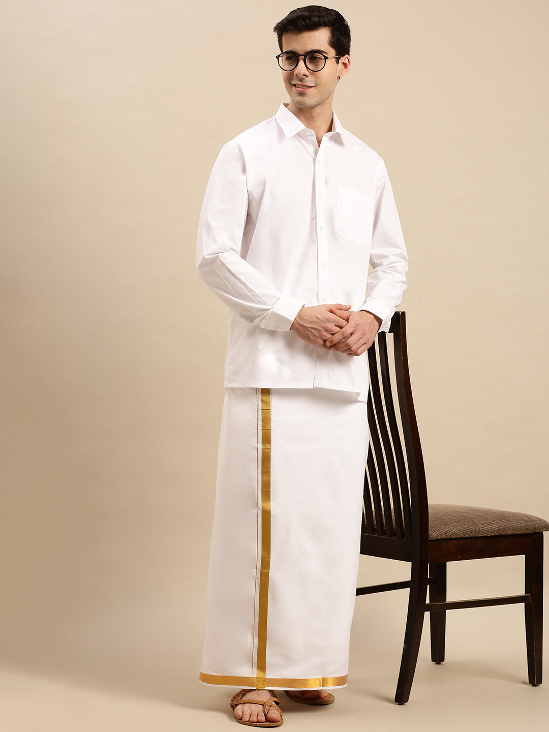 Mens Cotton White Shirt Full Sleeves 100% Cotton -Full view