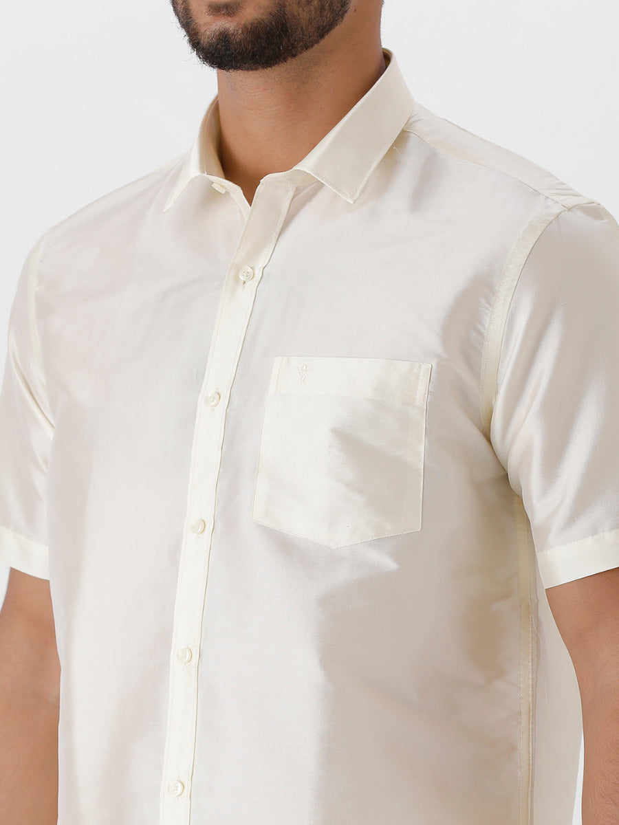Mens Silk Look Half Sleeves Shirt Cream-Zoom view