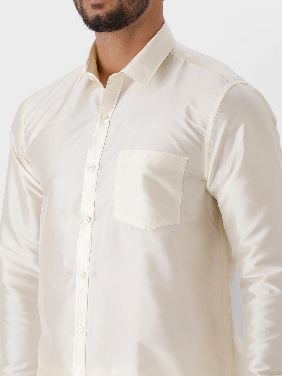 Mens Silk Look Full Sleeves Shirt Cream-Zoom view