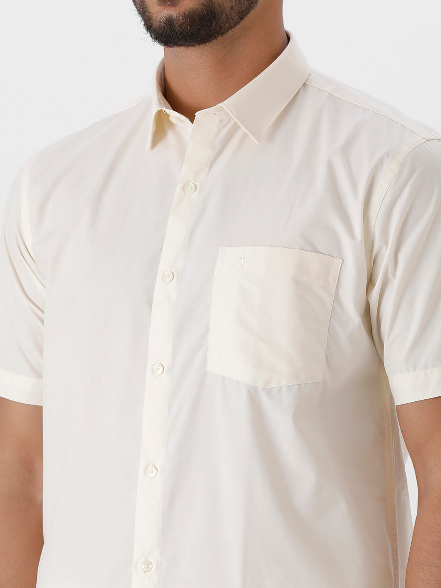 Mens Cotton Cream Shirt Half Sleeves Kalyan Cotton-Zoom v iew