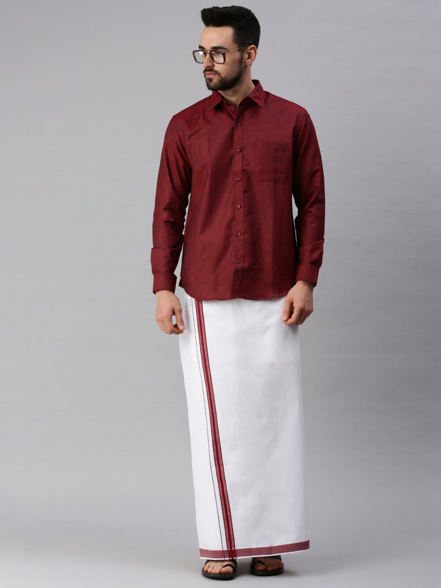 Mens Matching Border Dhoti & Full Sleeves Shirt Set Trendy CC8-Front view