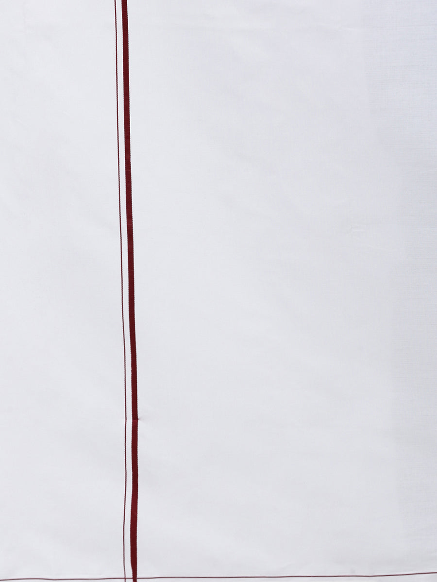 Mens Single Dhoti White with Small Border Ice Gold Maroon-Zoom view