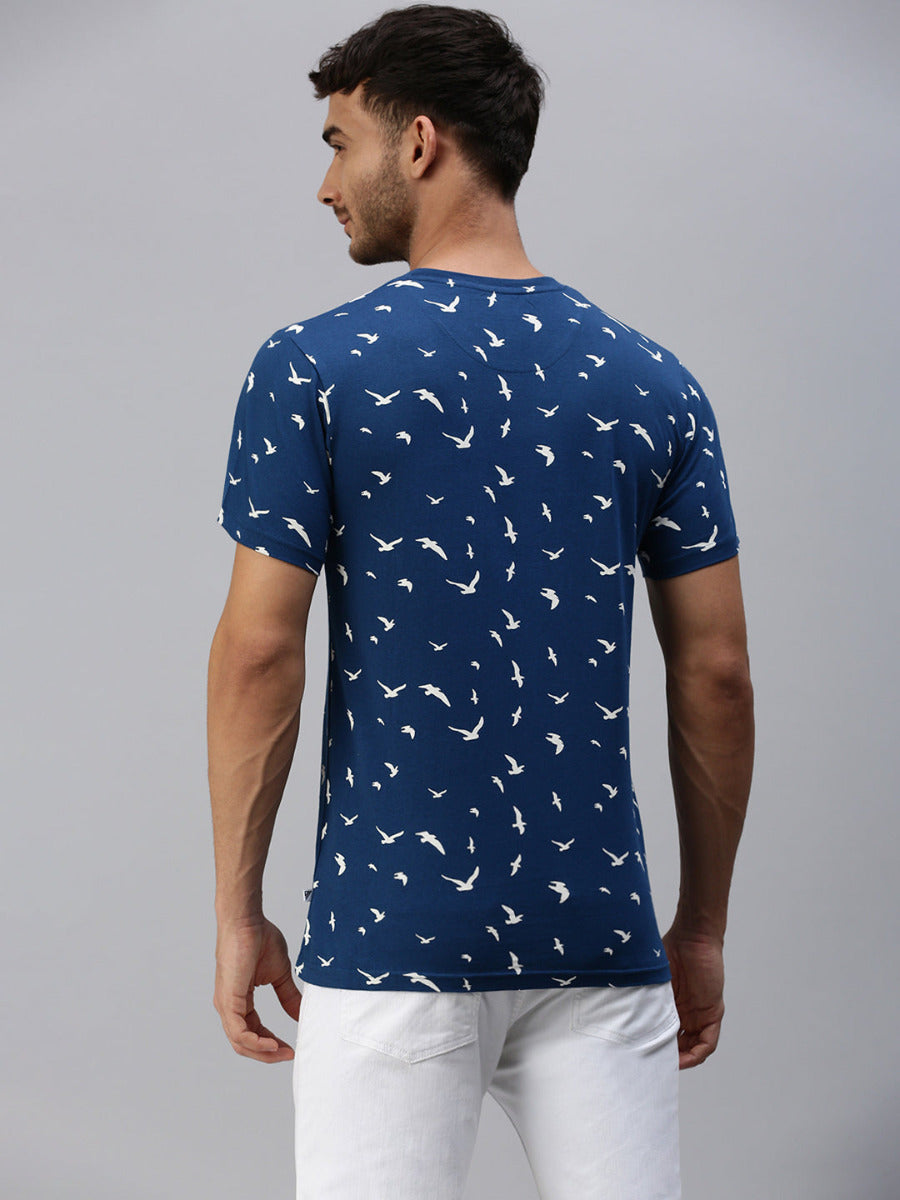 Graphic Printed Round Neck Casual T-Shirt Navy GT31-Back view