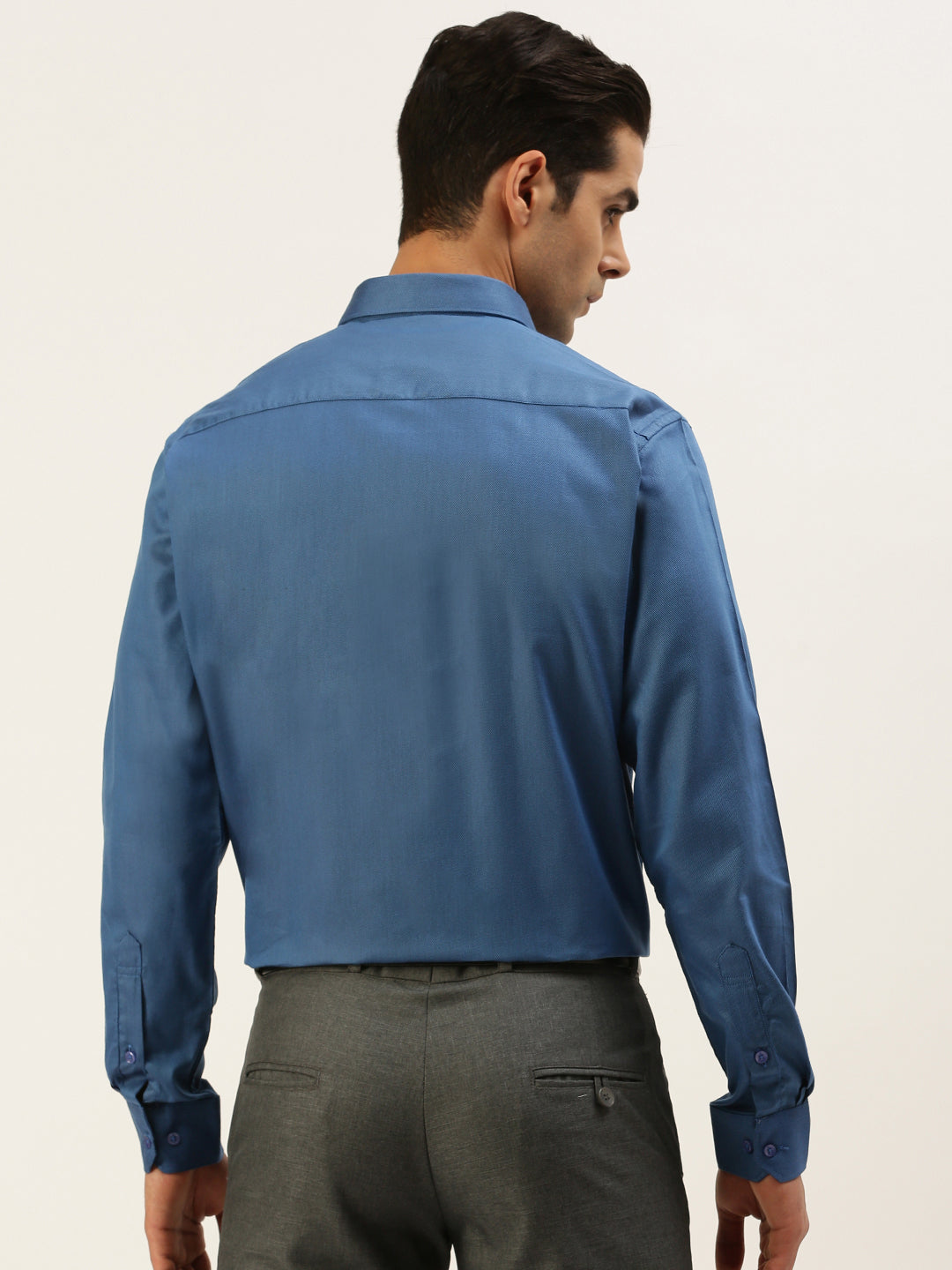 Mens Cotton Formal Shirt Full Sleeves Blue TF7-Back view