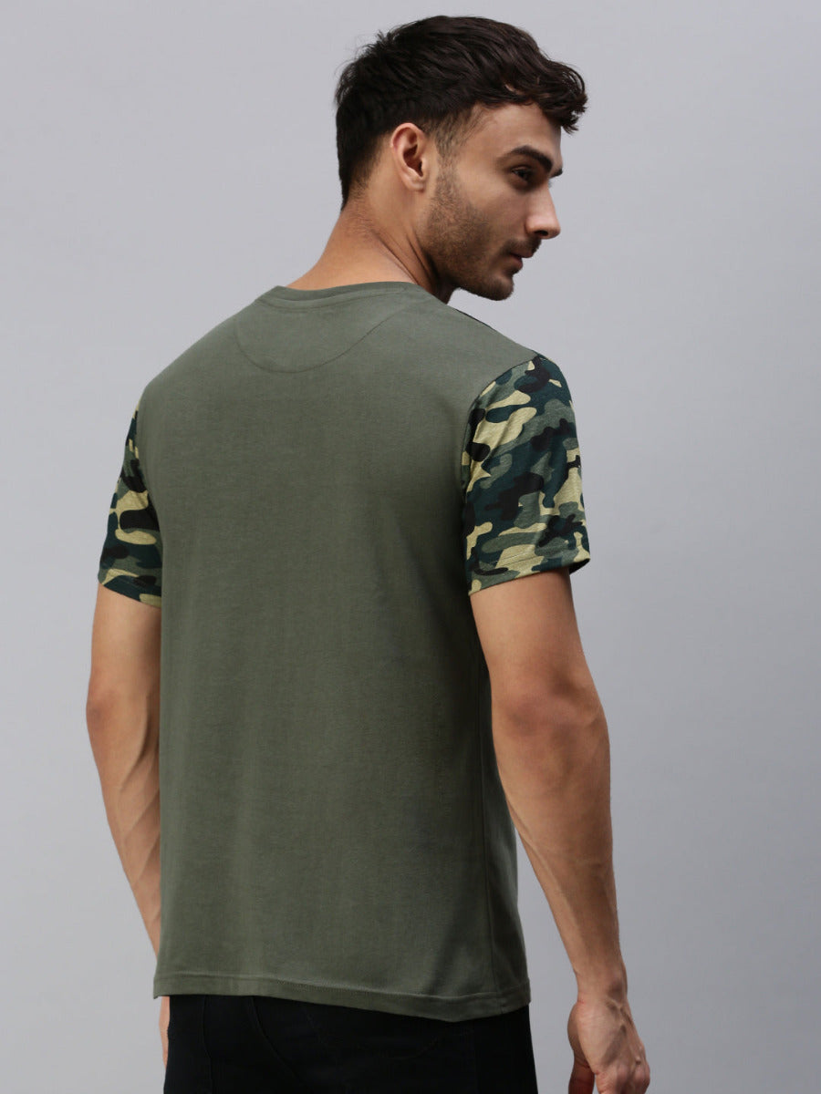 Graphic Printed Round Neck Casual T-Shirt With Pocket Green GT32-Back view
