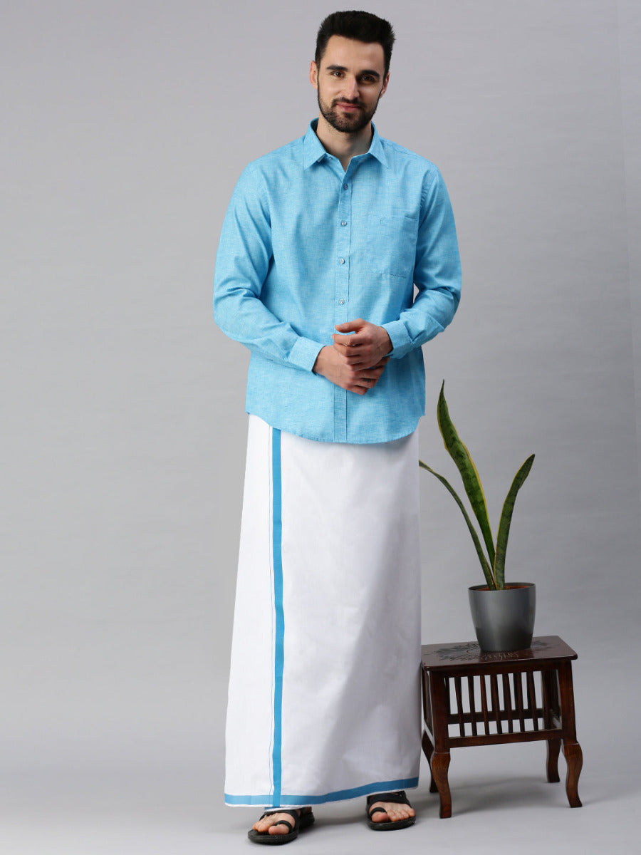 Mens Matching Border Dhoti & Full Sleeves Shirt Set Trendy CC5