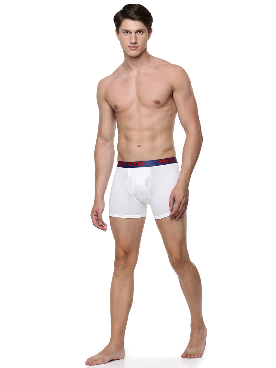 Mens Snug Fit Soft Combed 1 * 1 Rib Outer Elastic Solid White Trunks Acoste 1013 (2 PCs Combo Pack)-Side view