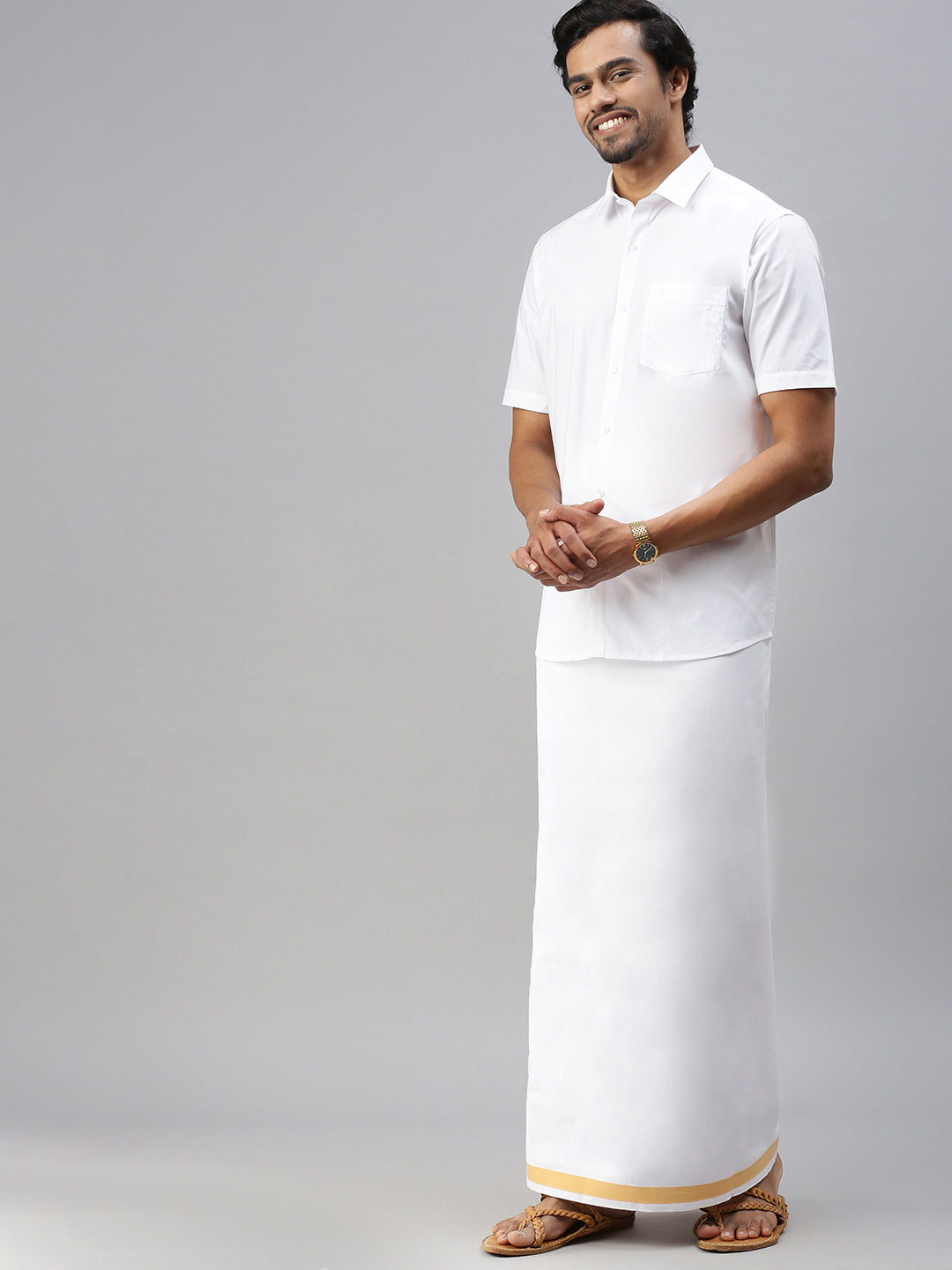 Mens 100% Cotton White Shirt Half Sleeves Breeze Cotton -Full view