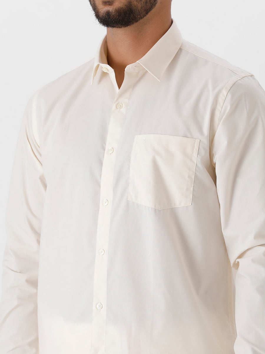 Mens Cotton Cream Shirt Full Sleeves Kalyan Cotton-Zoom view