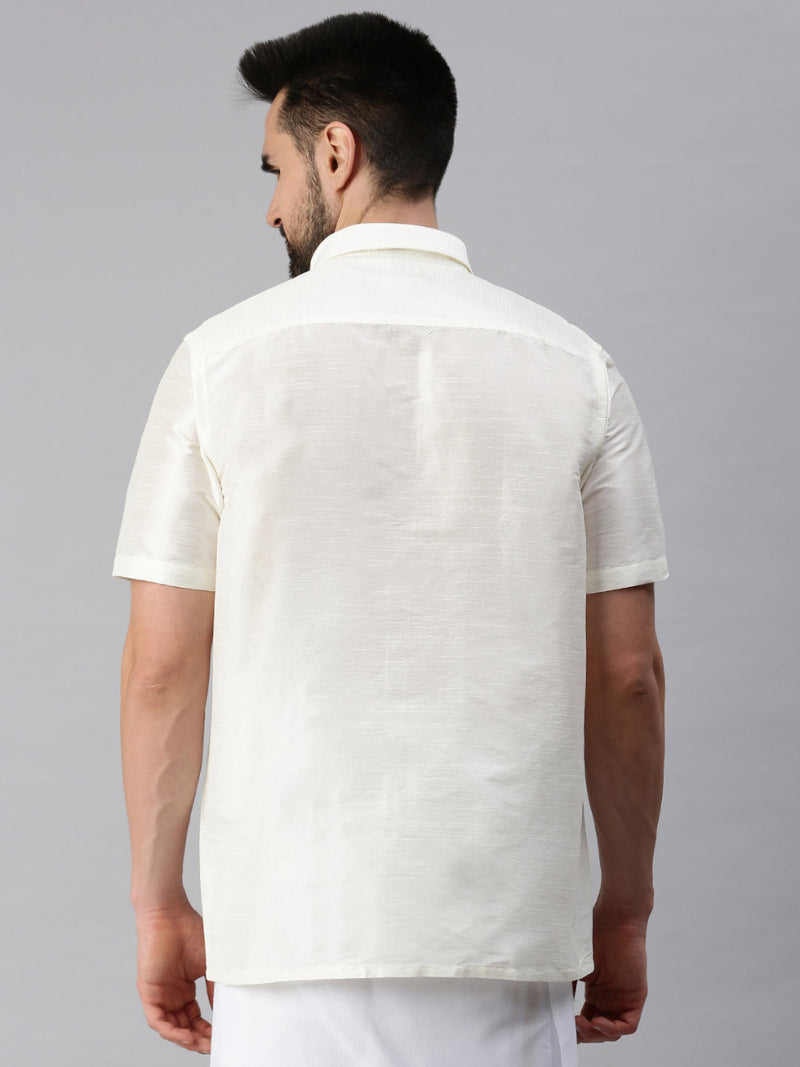 Silk Look Fancy Half Sleeves Cream Shirt with Jari Dhoti Combo SP27