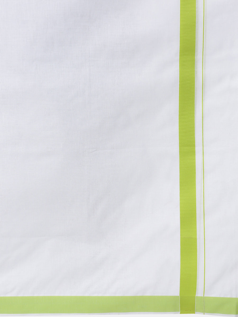 Mens Double Dhoti White with Fancy Border Redfort Special Green-Zoom view
