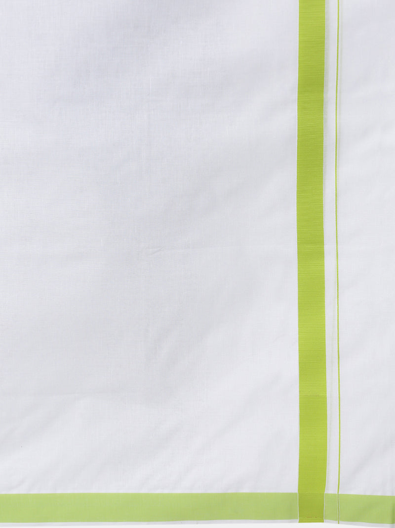 Mens Double Dhoti White with Fancy Border Redfort Special Green
