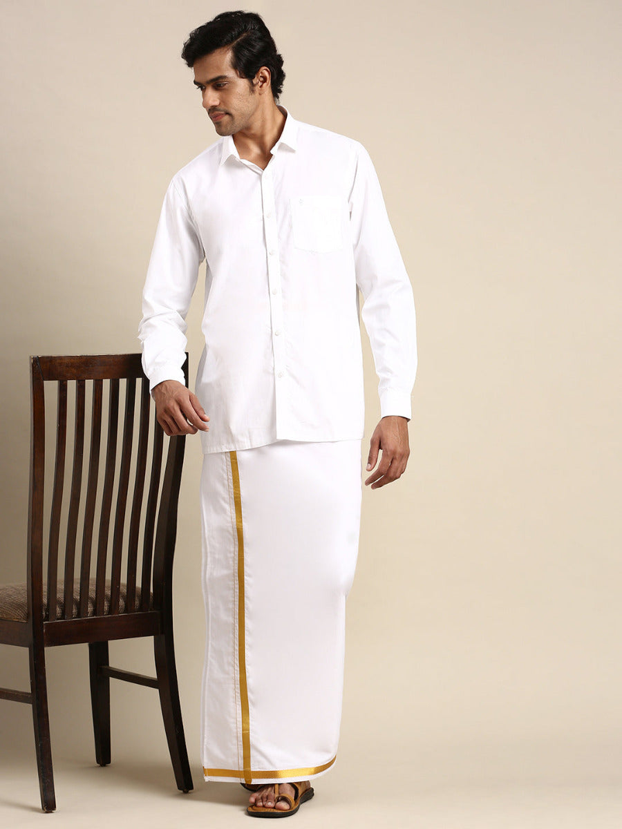 Mens Premium Pure Cotton White Shirt Full Sleeves Ultimate R4-Full view