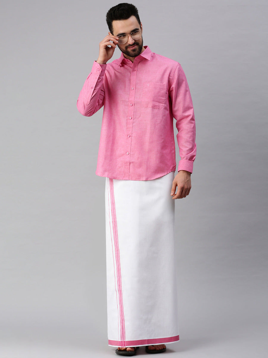 Mens Matching Border Dhoti & Full Sleeves Shirt Set Trendy CC10-Full view