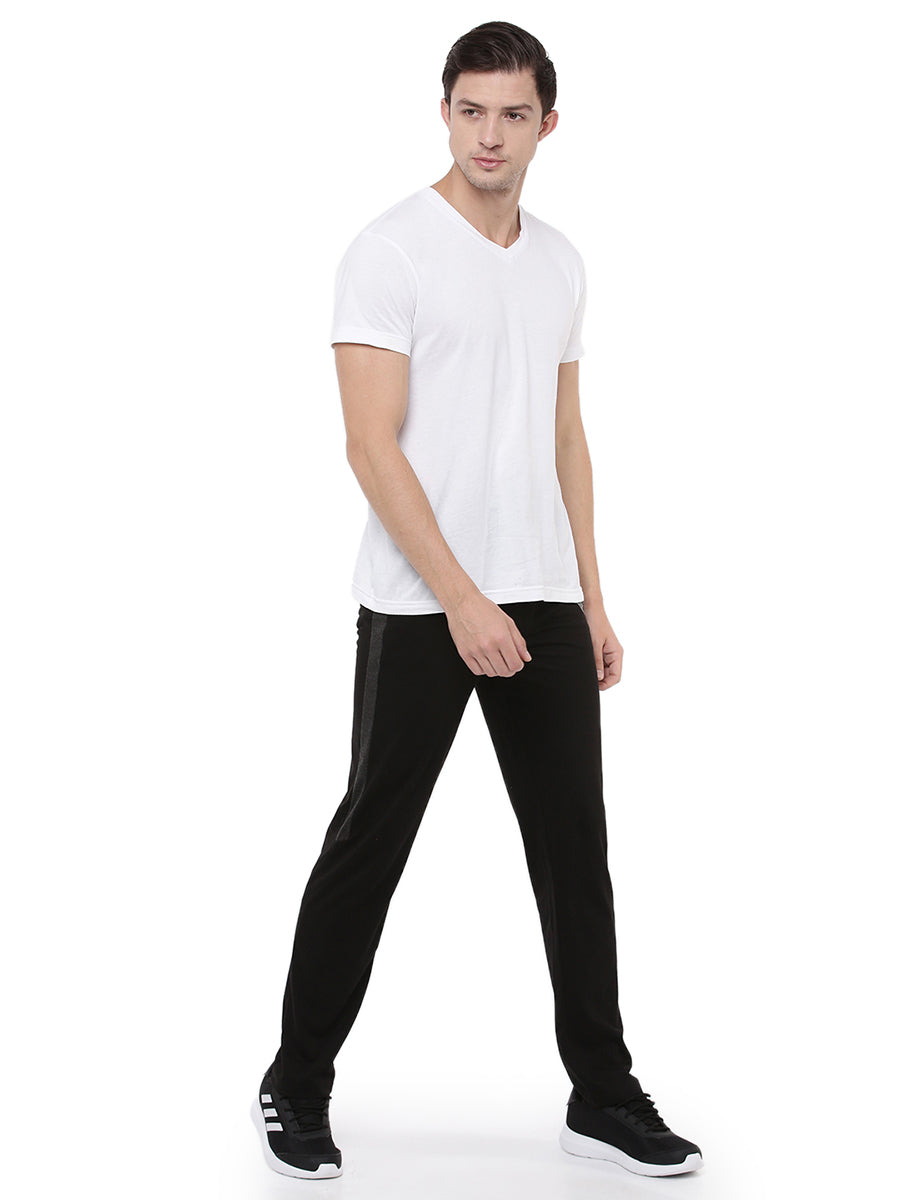 Super Combed Cotton Side Sew Panel Smart Fit Trackpants Black-Full view