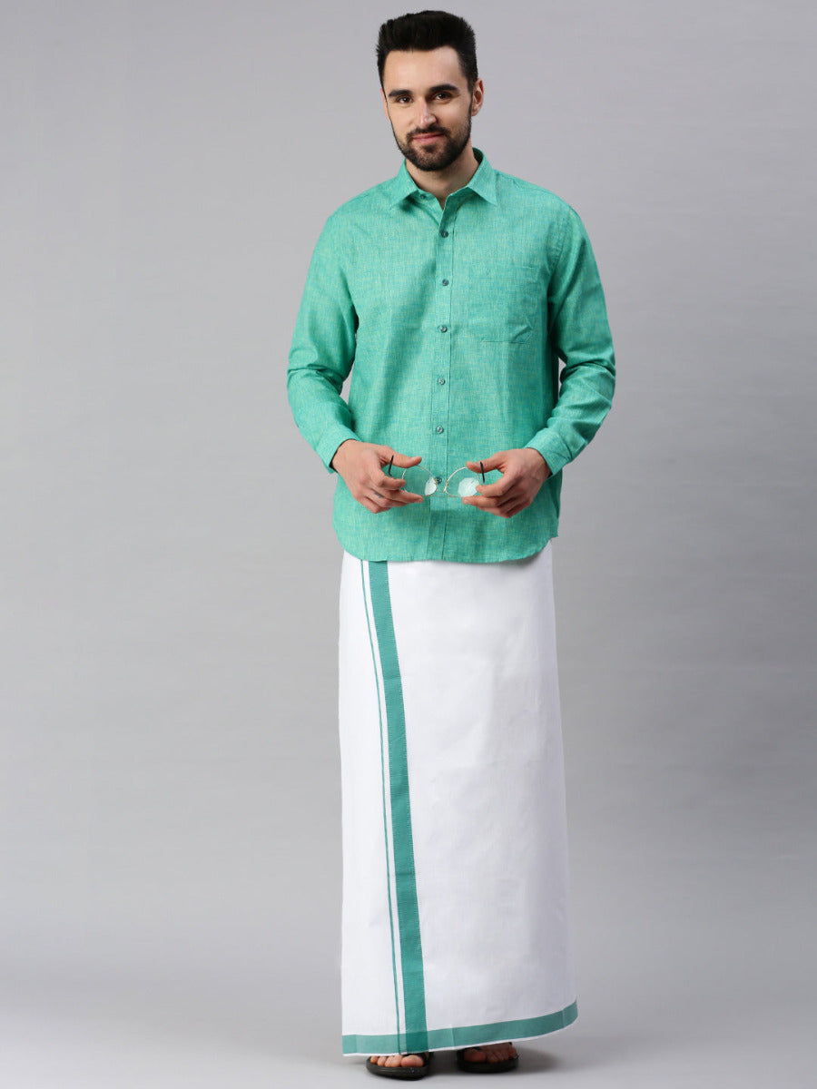 Mens Matching Border Dhoti & Full Sleeves Shirt Set Trendy CC7-Full view