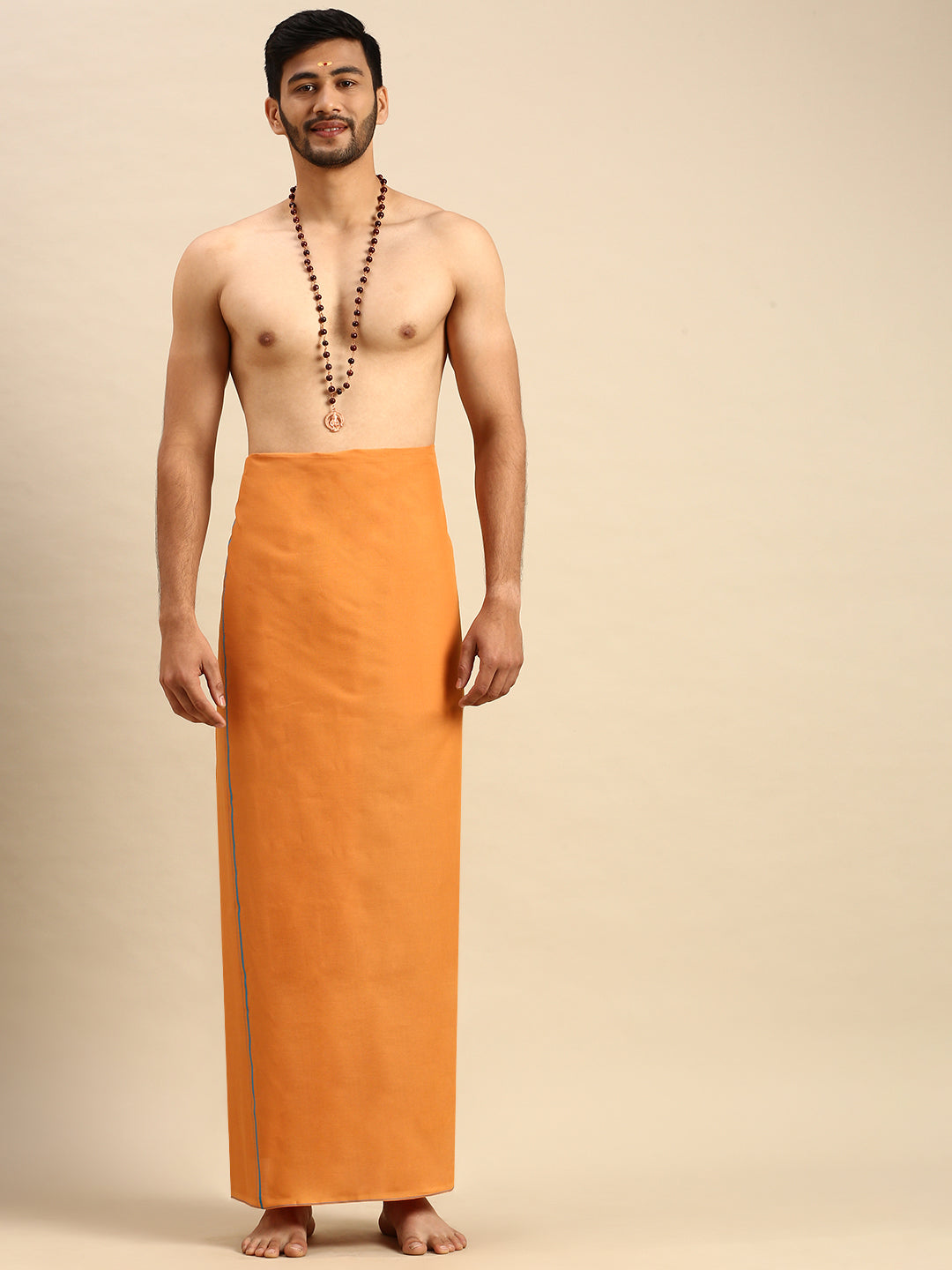 Mens Color Dhoti with Small Border Golden Kavi