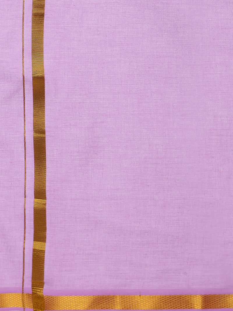 Mens Color Dhoti with Gold Jari Border Pink Daisy 4
