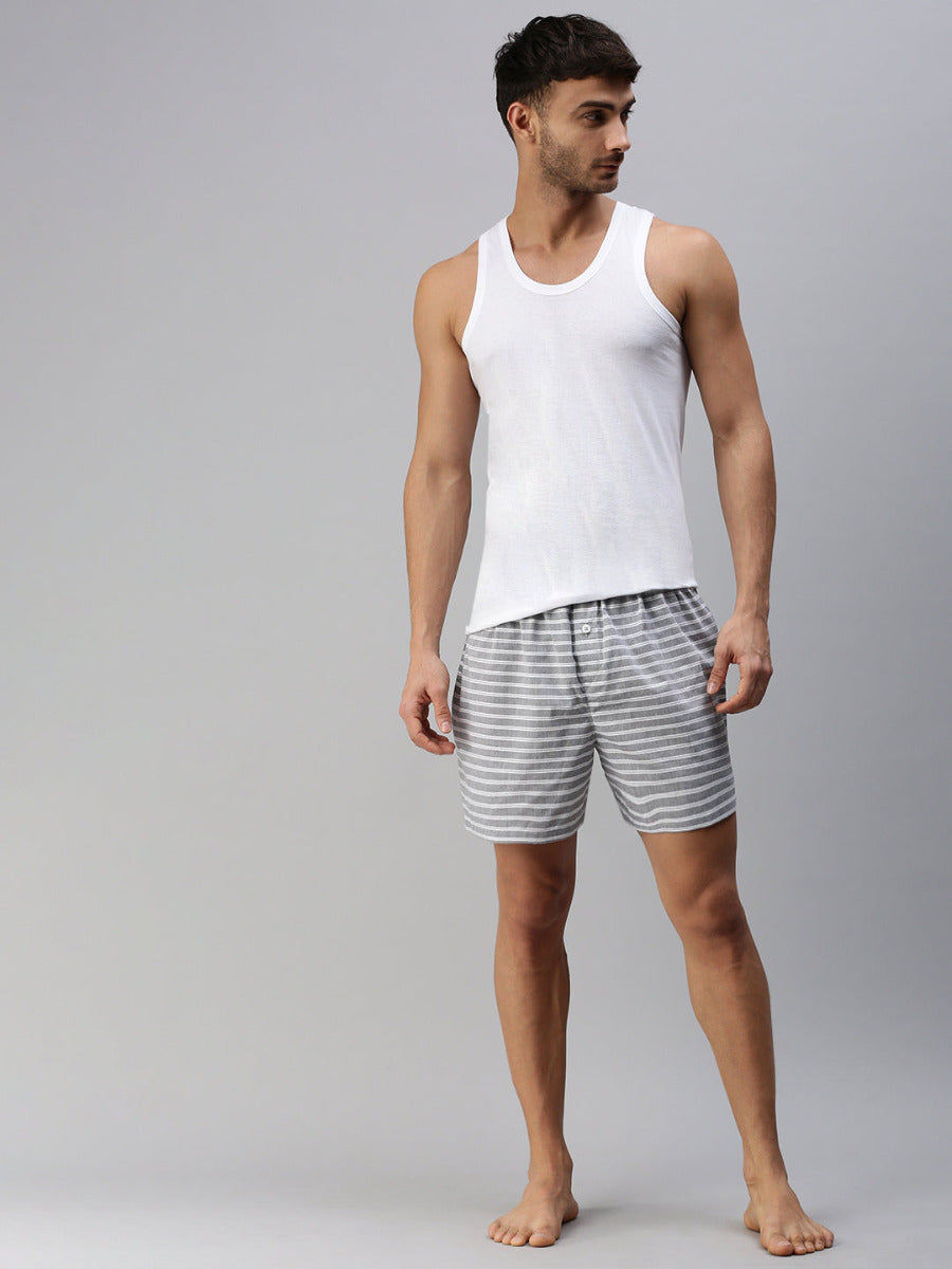 Mens Stripe Woven Boxer Shorts Grey WS3-Full view