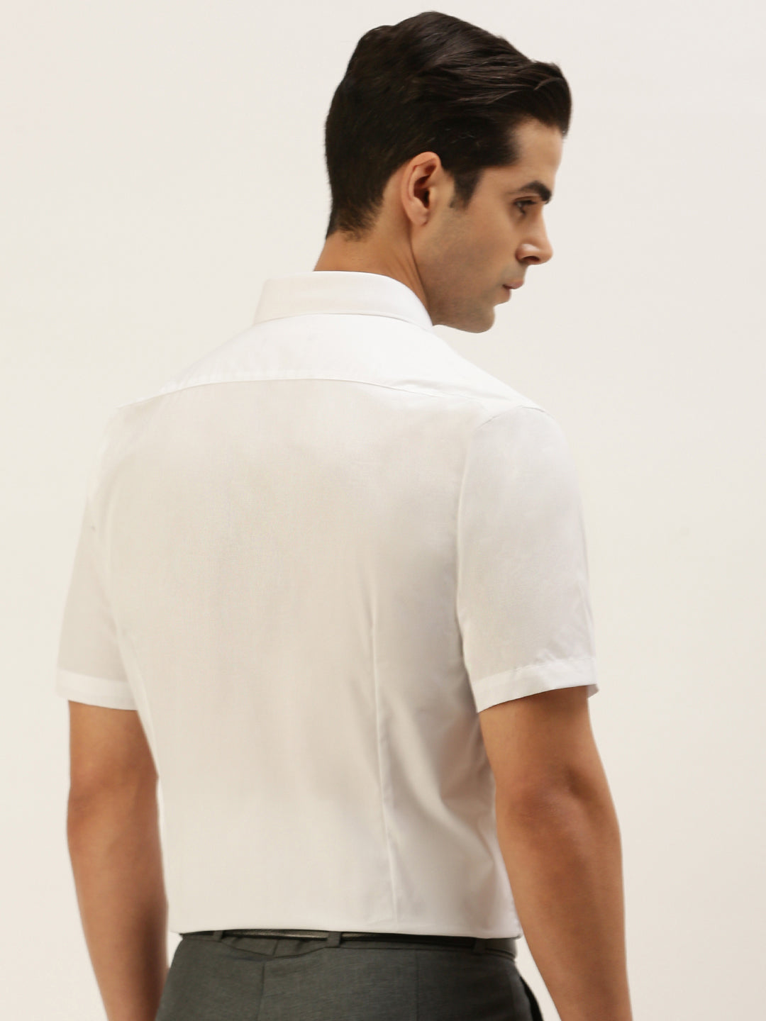 Mens Smart Fit 100% Cotton White Shirt Half Sleeves First Look -Back view