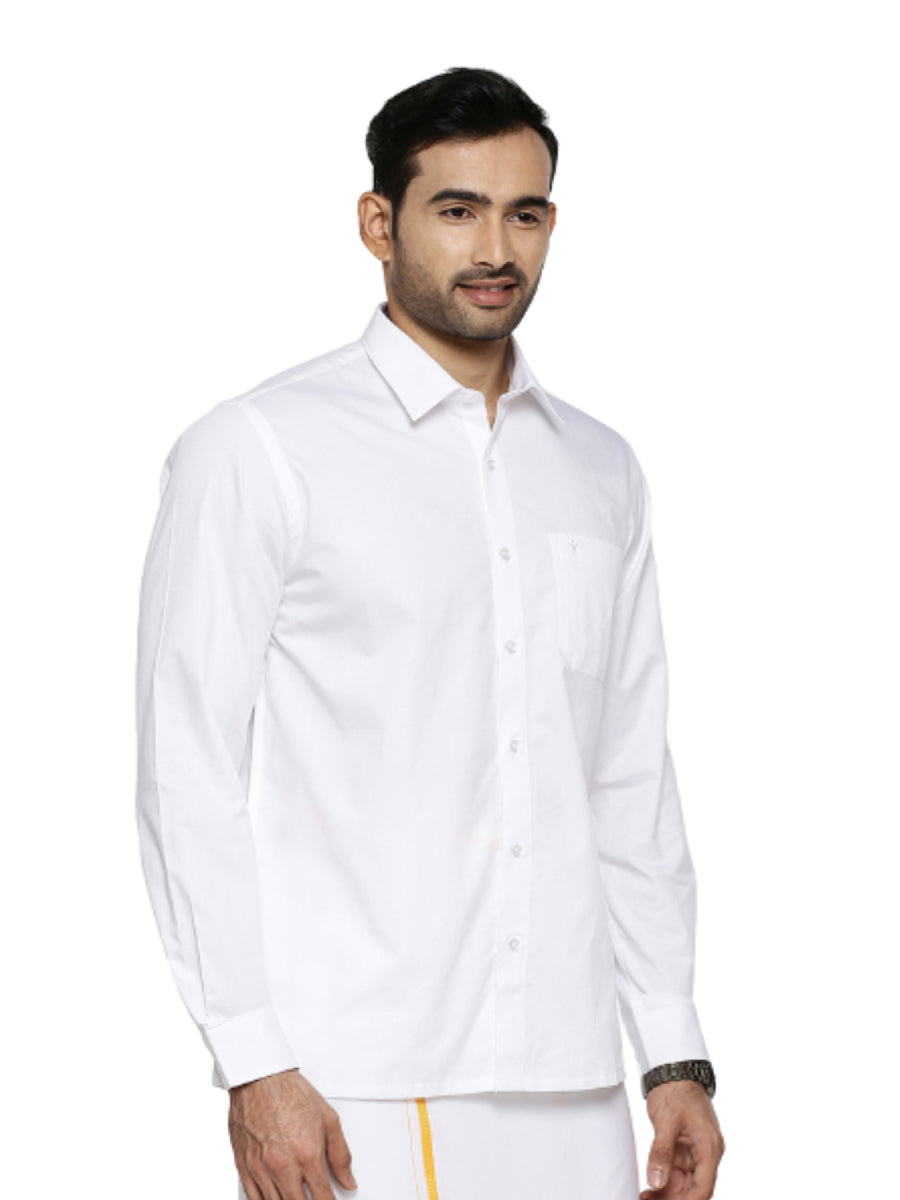 Mens 100% Cotton White Shirt Full Sleeves RR Image -Side view